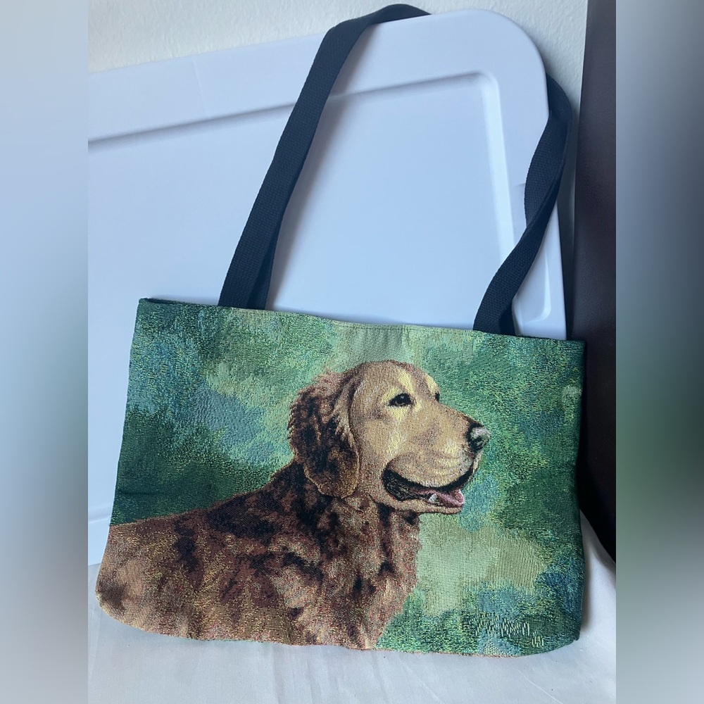 Linda Picken Golden Retriever Dog Tapestry Tote Bag. Measures approx 16.5”x 12”